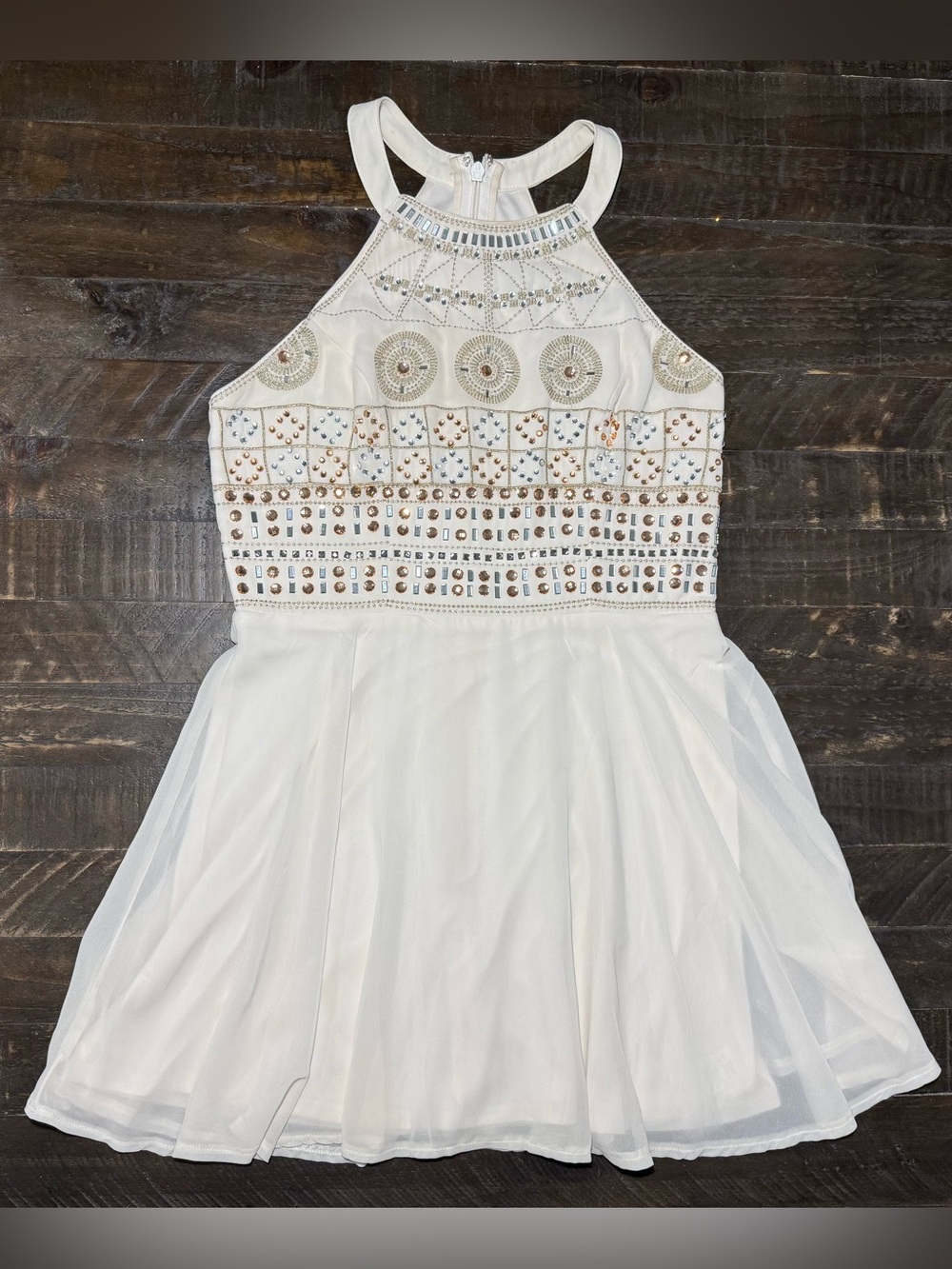 Lulus White Embellished Skater Mini Dress Sz L Summer Formal Event Gala Prom